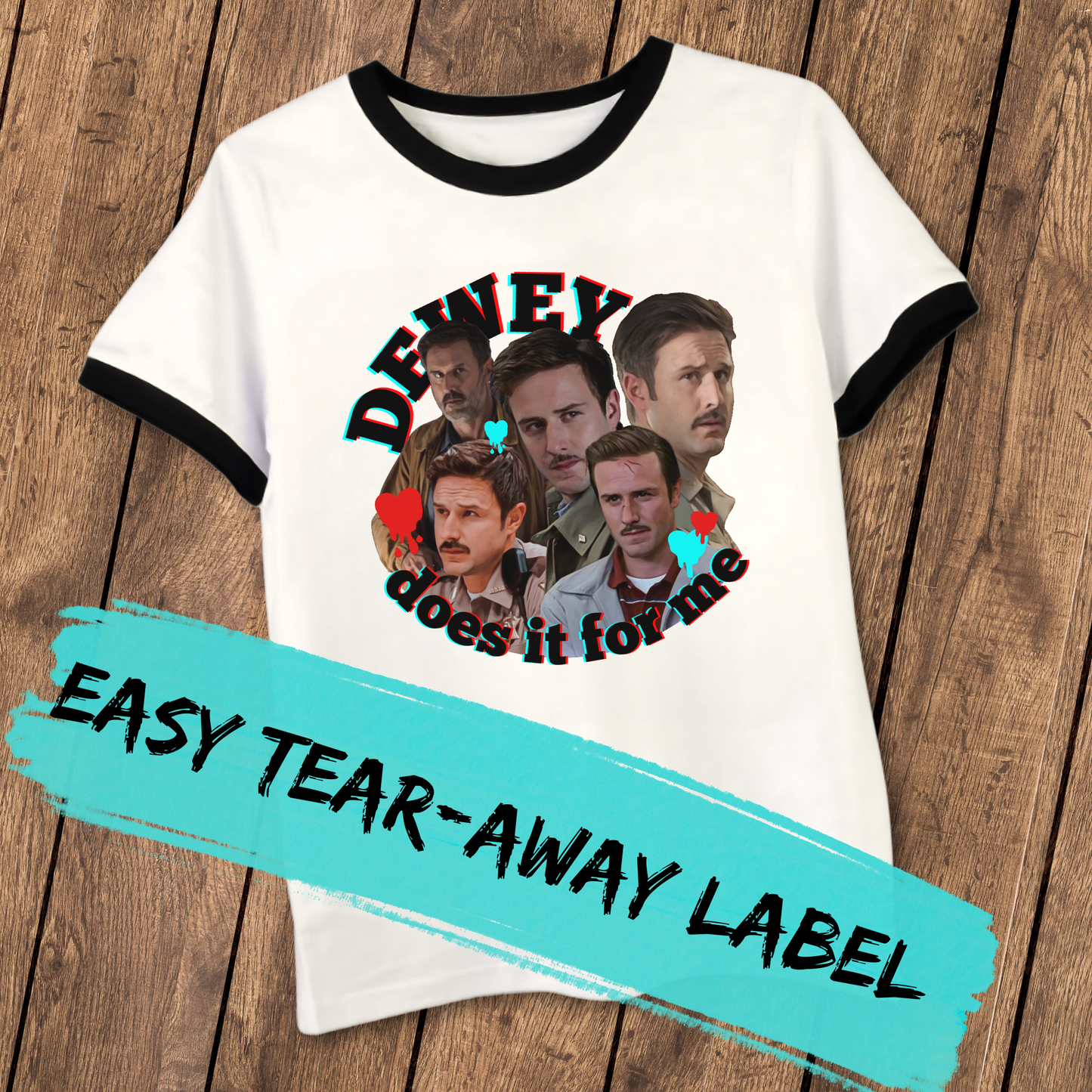 Dewey Does It for Me Ringer Tee – David Arquette Scream Tribute Shirt – Horror Convention Tee – Unisex Off-White Cotton Tee
