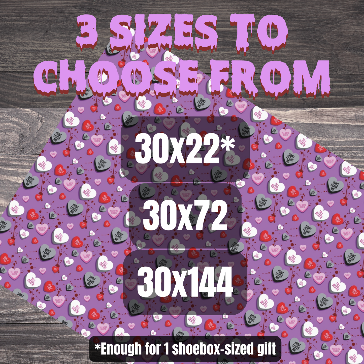 Sinister Candy Hearts Gift Wrap | Gothic Valentine Wrapping Paper | Creepy Cute Horror Love Wrap