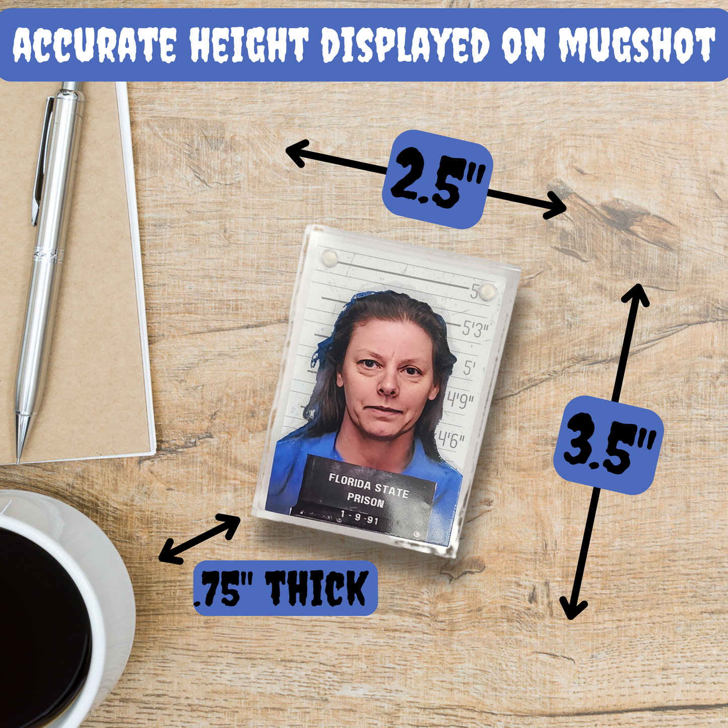 Aileen Wuornos Acrylic Mugshot Decor – True Crime Serial Killer Collectible, Dark Aesthetic Desk or Shelf Display for Horror & Crime Enthusiasts