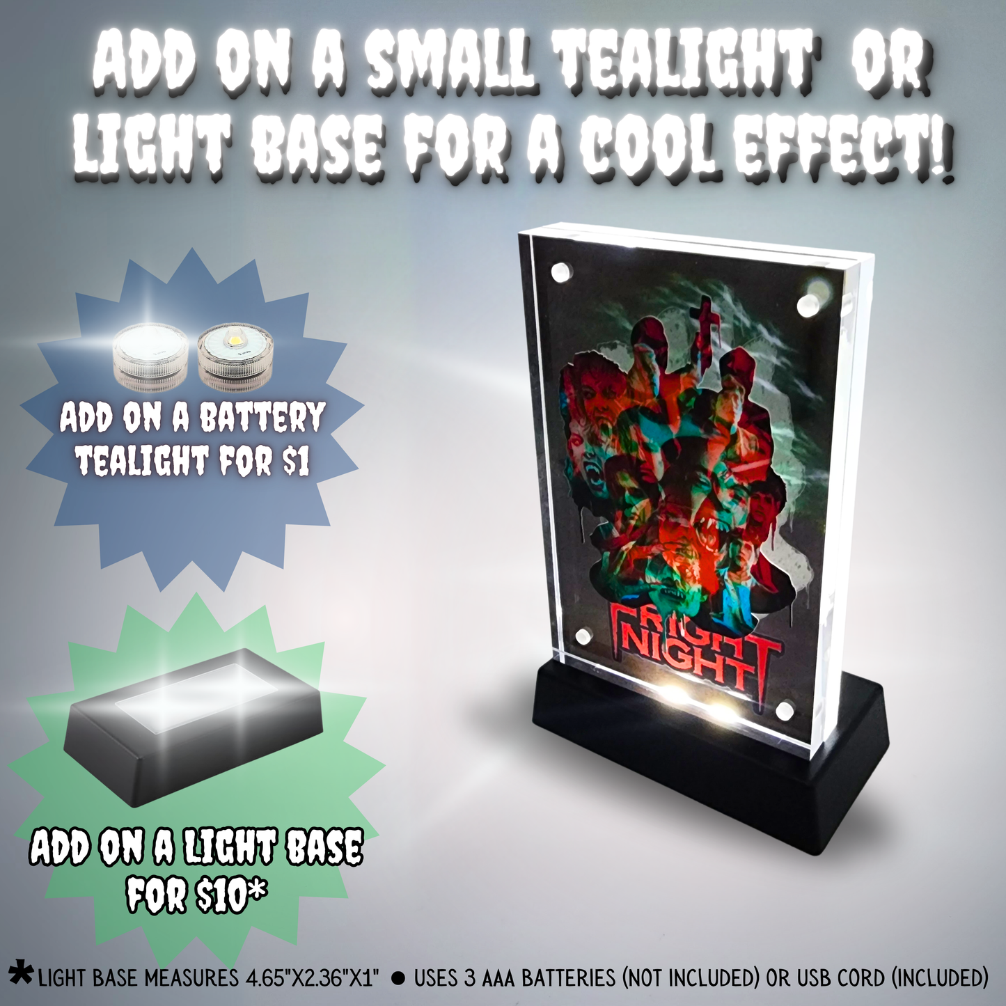 Welcome to Fright Night 3D Effect Acrylic – Layered Horror Collage | Glitch Design Display | Light-Up Autograph Frame by Sinister Studios AZ