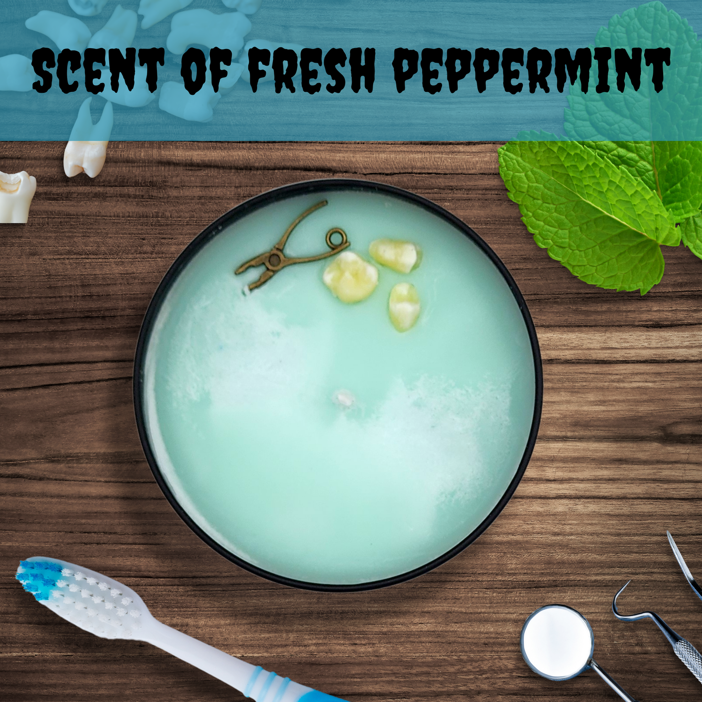 Dentophobia Candle – Fresh Mint Scented Soy & Coconut Wax Horror Candle, Creepy Dental-Themed Decor for Horror & Oddity Lovers