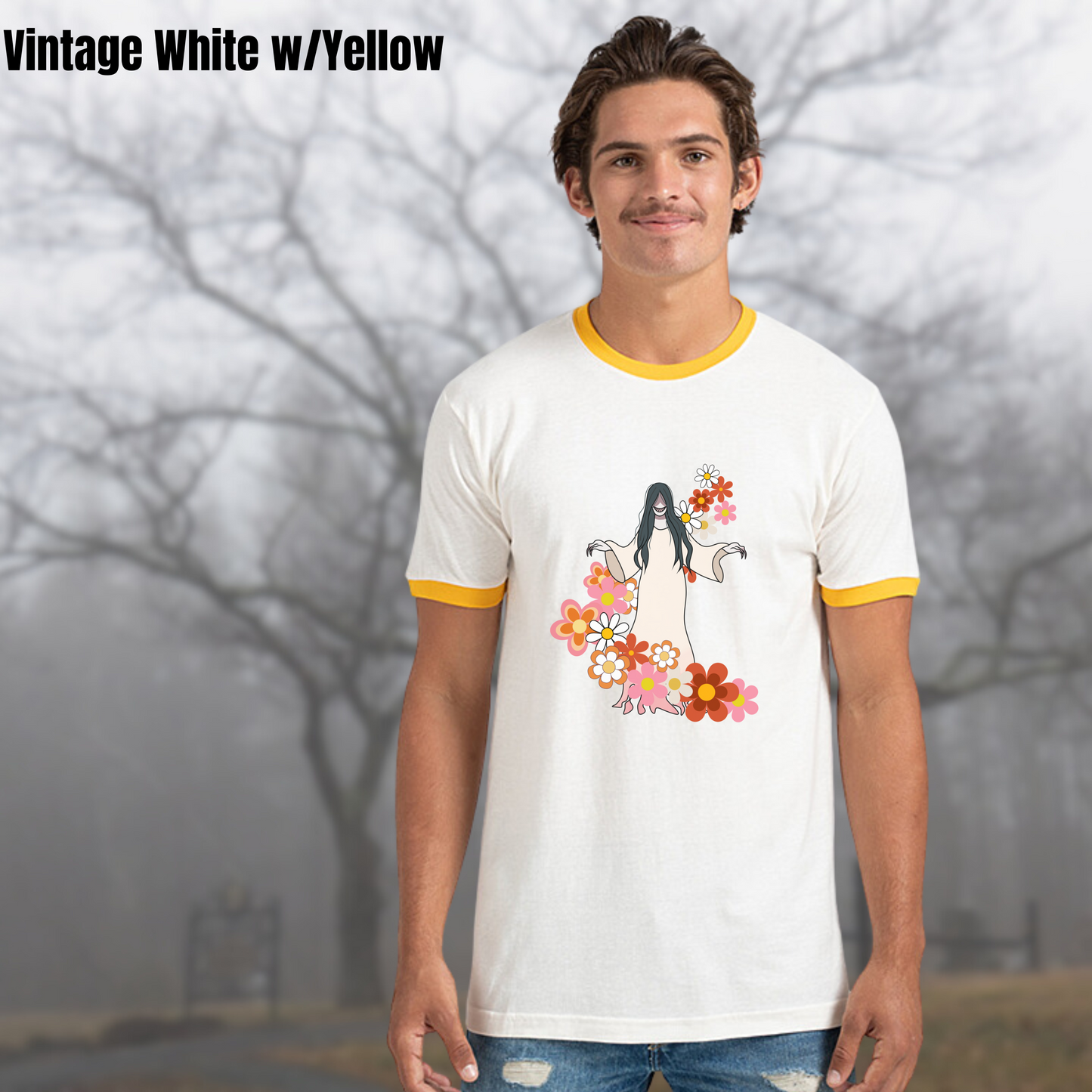 Faceless Ghoul Ringer Tee Retro ghost horror tee gift for her spooky ghoul fan ringer tee for him horror movie fan shirt