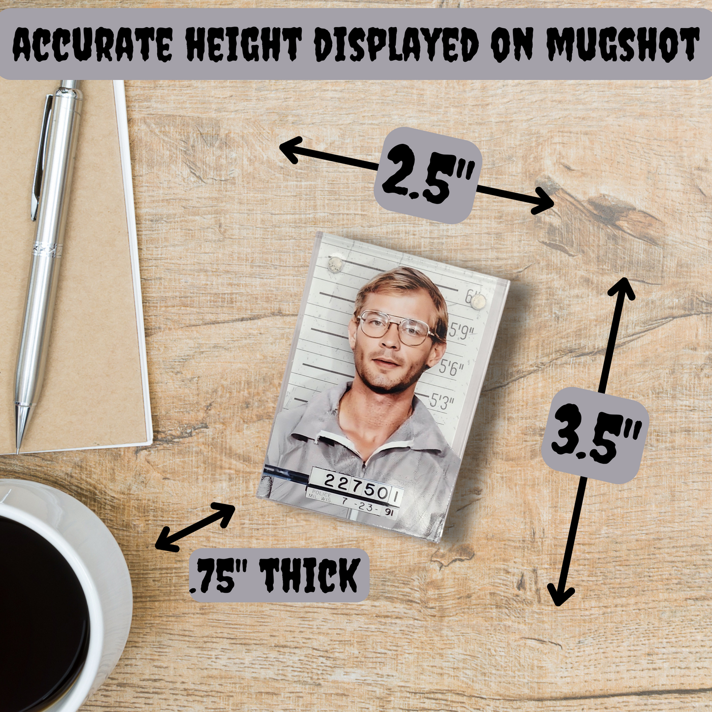Jeffrey Dahmer Acrylic Mugshot Decor – True Crime Serial Killer Collectible, Dark Aesthetic Desk or Shelf Display for Horror & Crime Enthusiasts