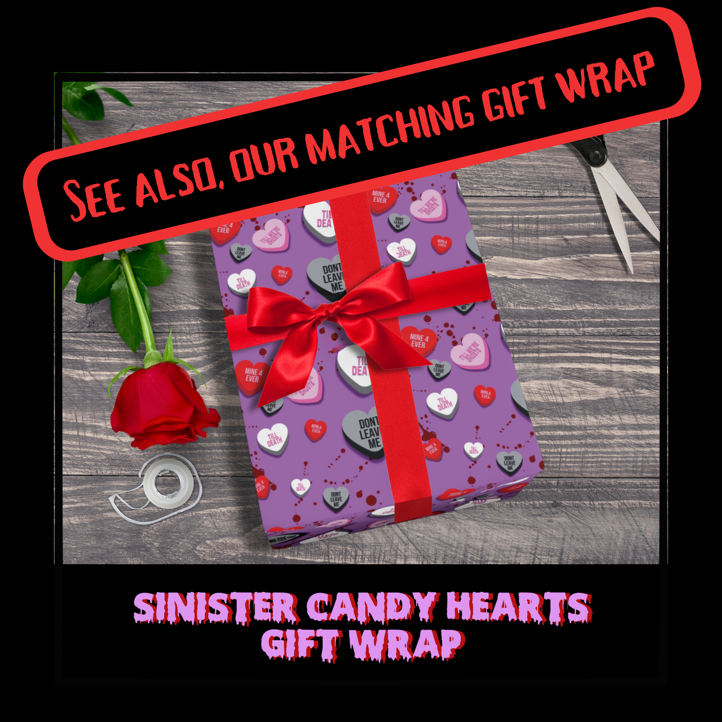 Sinister Candy Heart Gift Tags Valentines gift Anniversary heart gift tags macabre love hearts gift wrap tags punk valentines gift