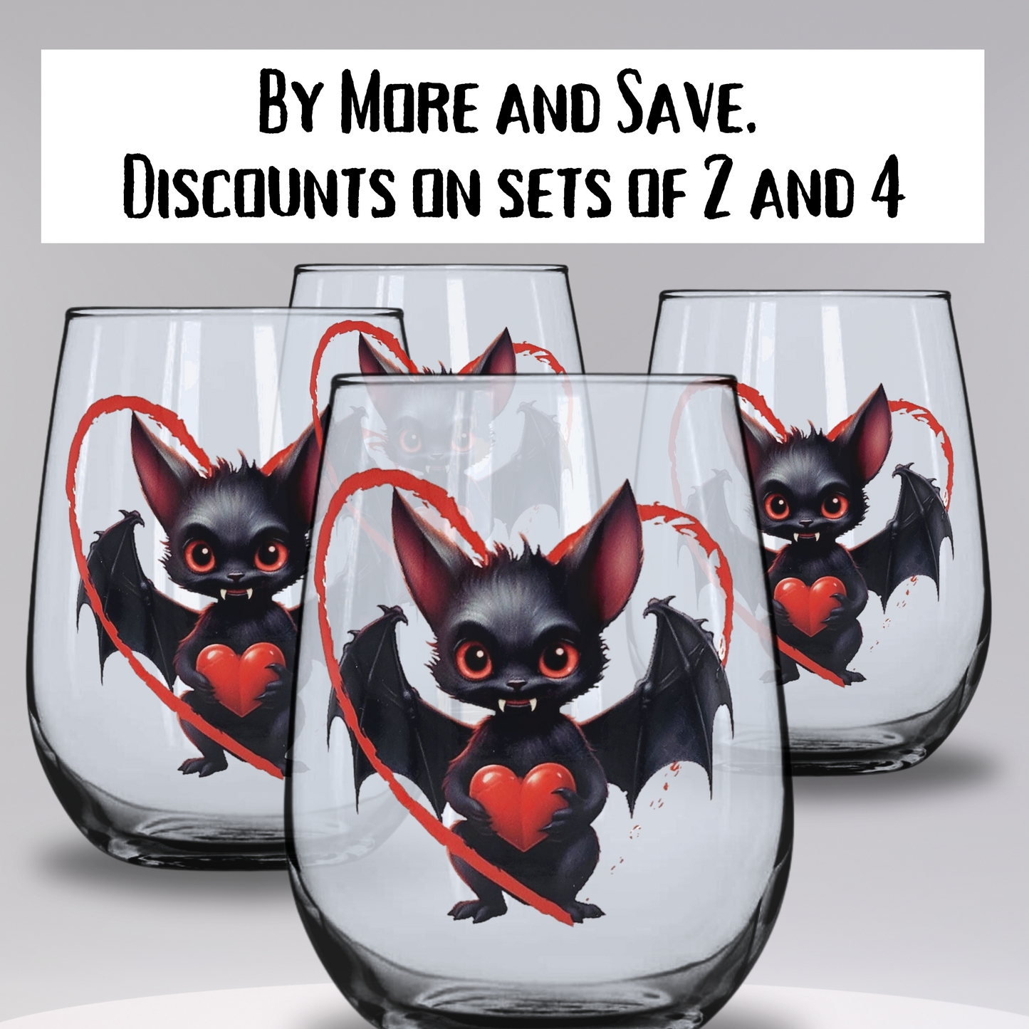 Love Bites Stemless Wine Glass 17oz wine glass Spooky Gift for Couples vampire bat drinking glass set Halloween Weddings Housewarmings gothic bat valentine gift Gothic Home Decor punk zombie drinkware Gothic drinkware