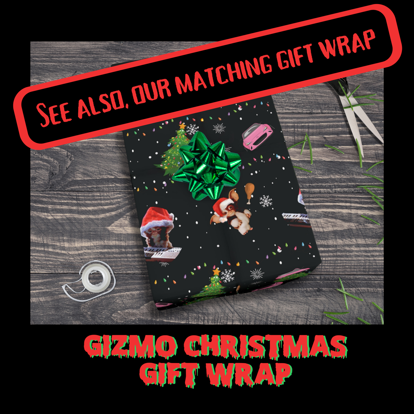 GIzmo Christmas Gift Tags Gremlins gift Horror gift tags creepy gothic gift scary birthday gift monster gift gothic Santa hat Gizmo christmas creepy wrapping paper accessory