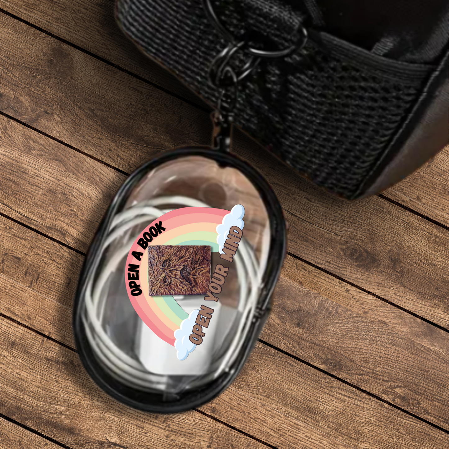 Open a Book Mini Stash Case – Clear Zip Pouch with Necronomicon Design, Compact Storage for Small Essentials, Earbuds, Coins & More