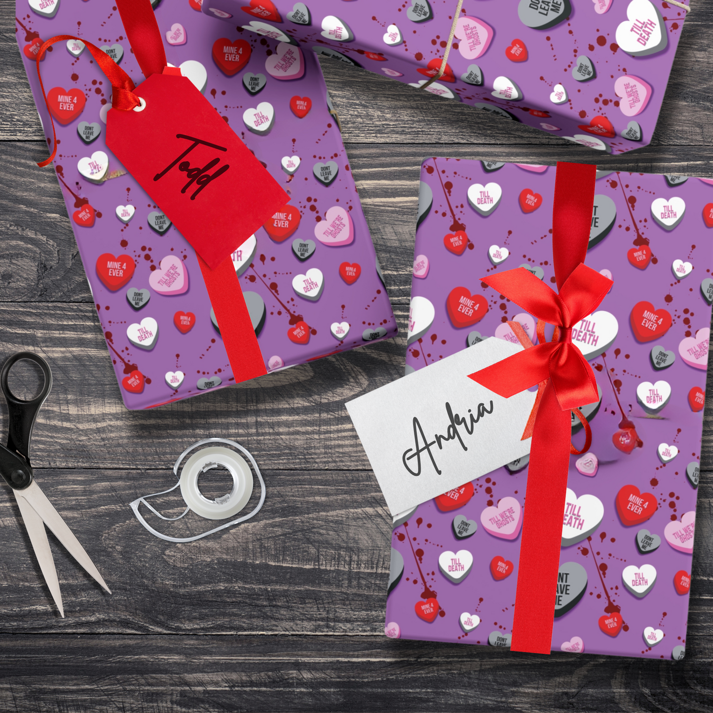 Sinister Candy Hearts Gift Wrap | Gothic Valentine Wrapping Paper | Creepy Cute Horror Love Wrap