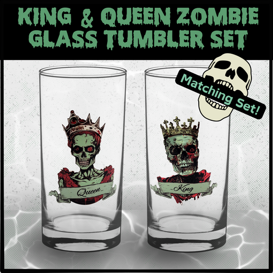 Zombie King & Queen Glass Set | Horror Drinkware | Gothic Couple Tumblers for Undead Lovers
