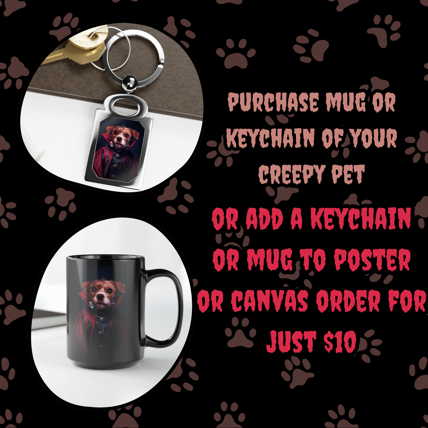 Dracula Custom Creepy Pet Portrait Personalized Horror Pet portrait digital download creepy vampire pet portrait gift for her