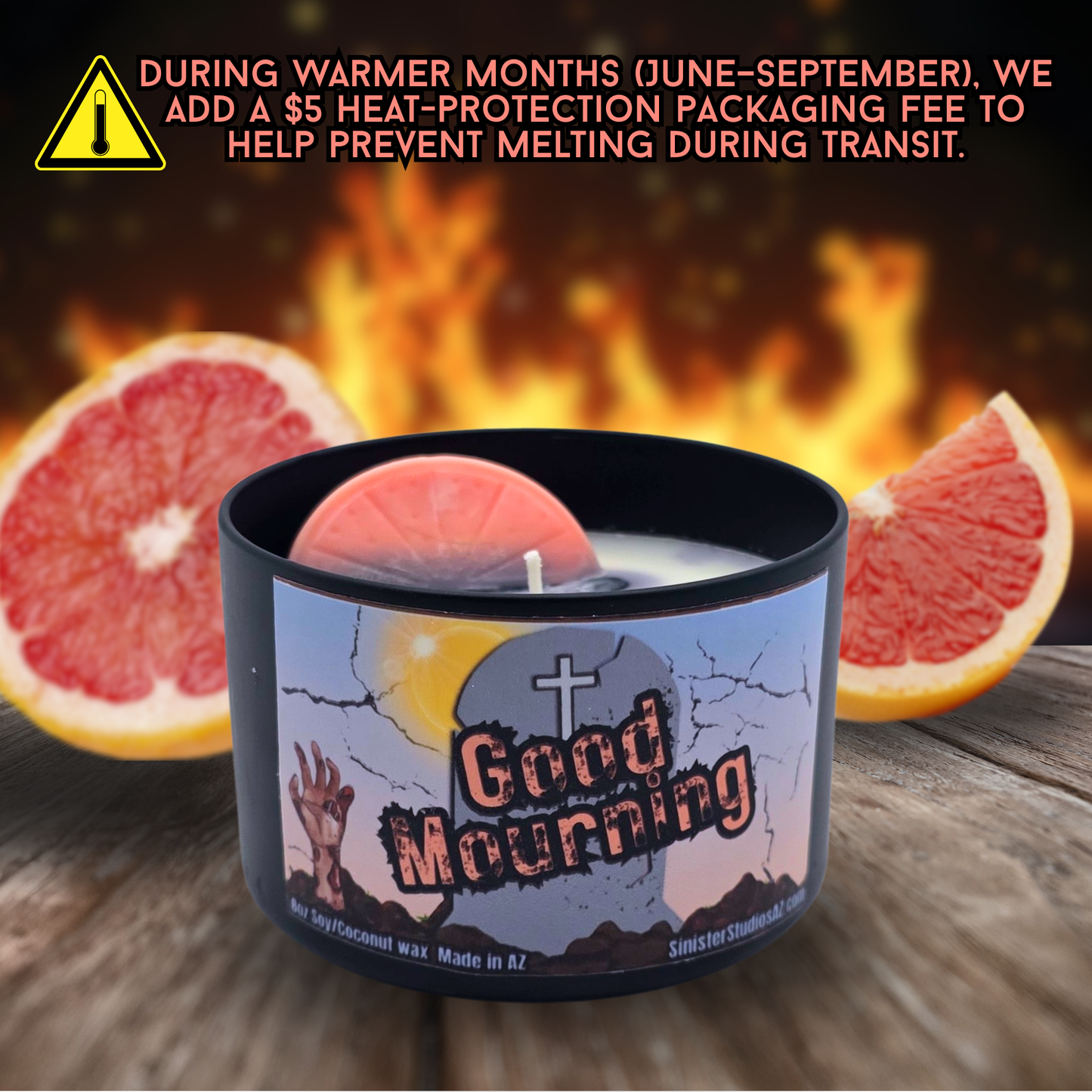 Good Mourning Grapefruit Candle & Wax Melts | Horror Candle | Fresh Citrus Scent | Macabre Gothic Decor | Soy Coconut Wax
