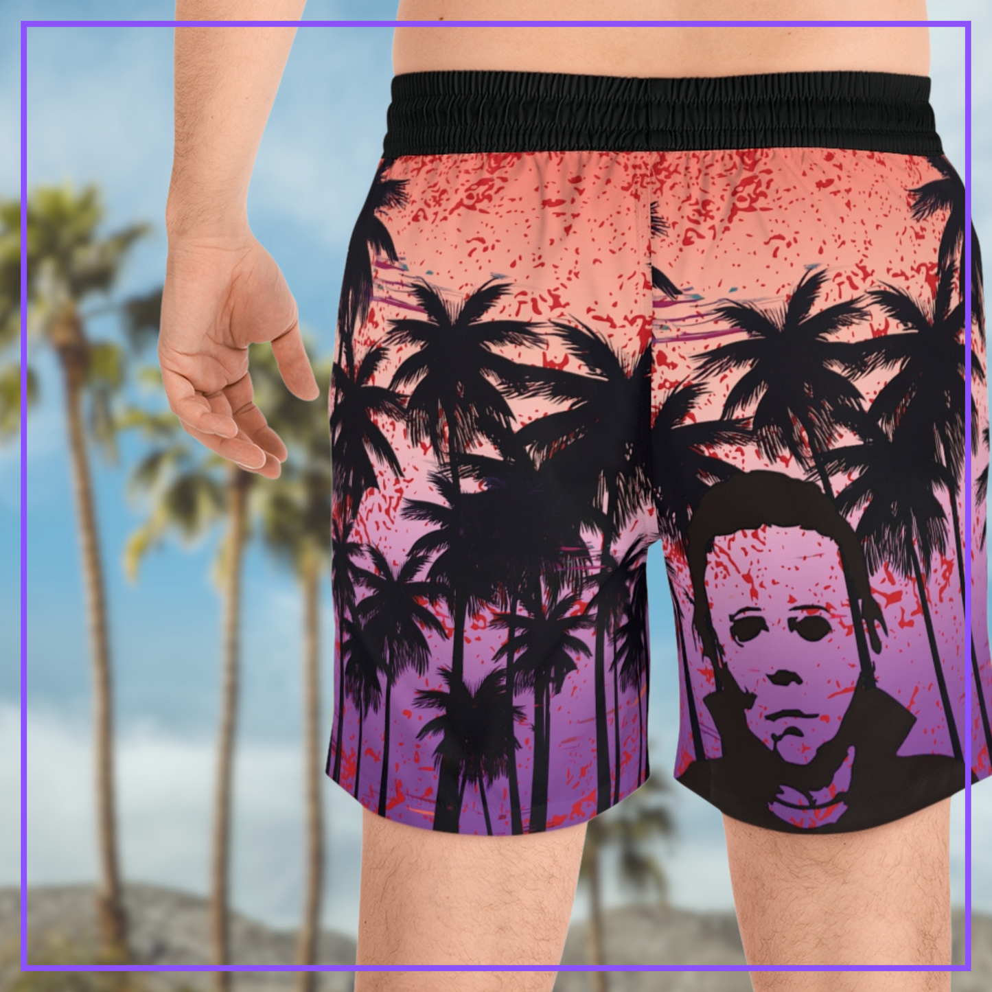 Palm Springs Michael Men's Mid Length Swim Shorts horror swim trunks men's horror swimsuit Halloween movie horror gift horror beach shorts