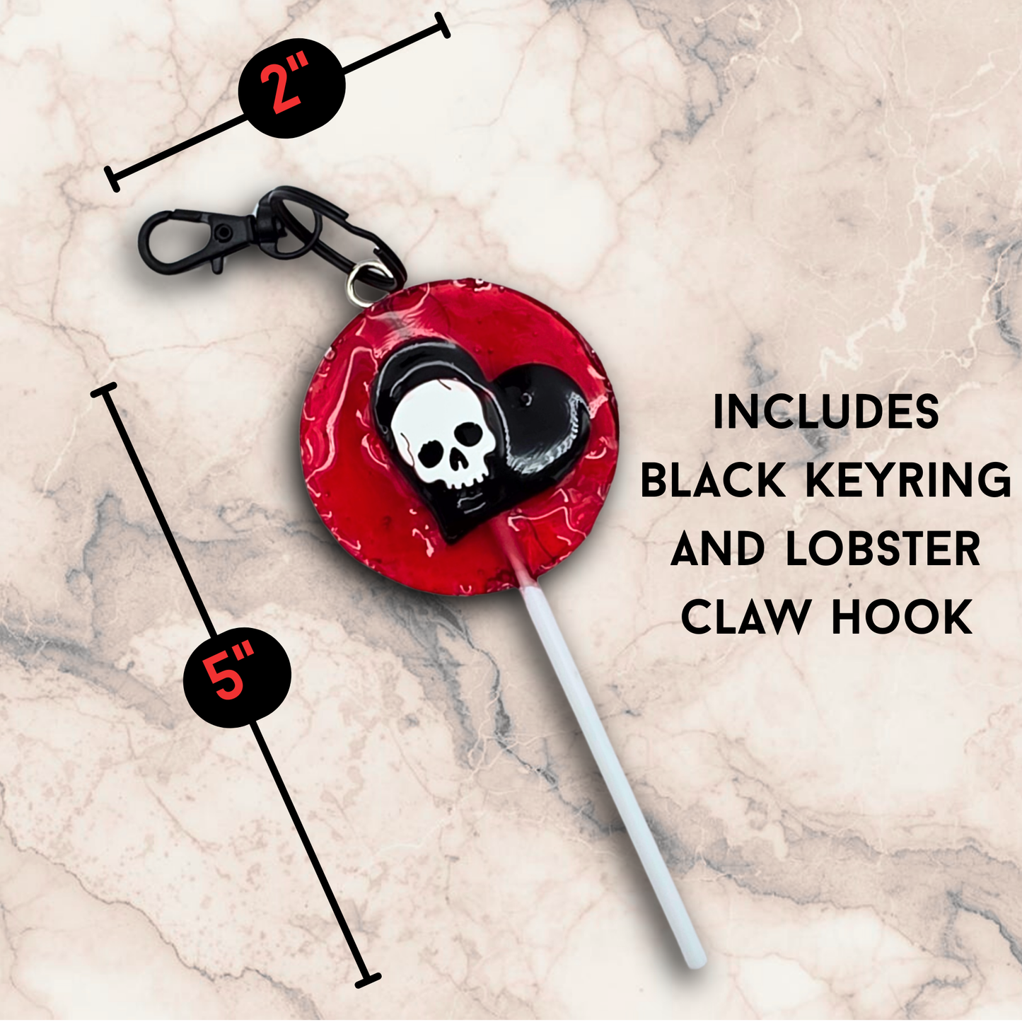 Until Death Sinister Love Lolli Keychain, Skull Heart Resin Lollipop Charm, Gothic Valentine Horror Gift, Dark Romance Bag Charm