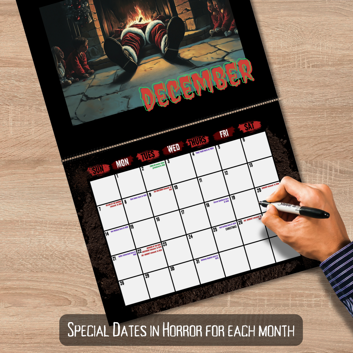 Year of Horror 2025 Wall Calendar horror gift Christmas gift for horror fan horror facts calendar office gift