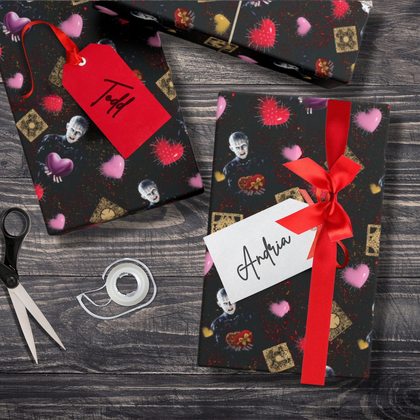 Pinhead Love Gift Wrap | Horror Valentine Wrapping Paper | Hellraiser-Inspired Creepy Cute Gift Wrap