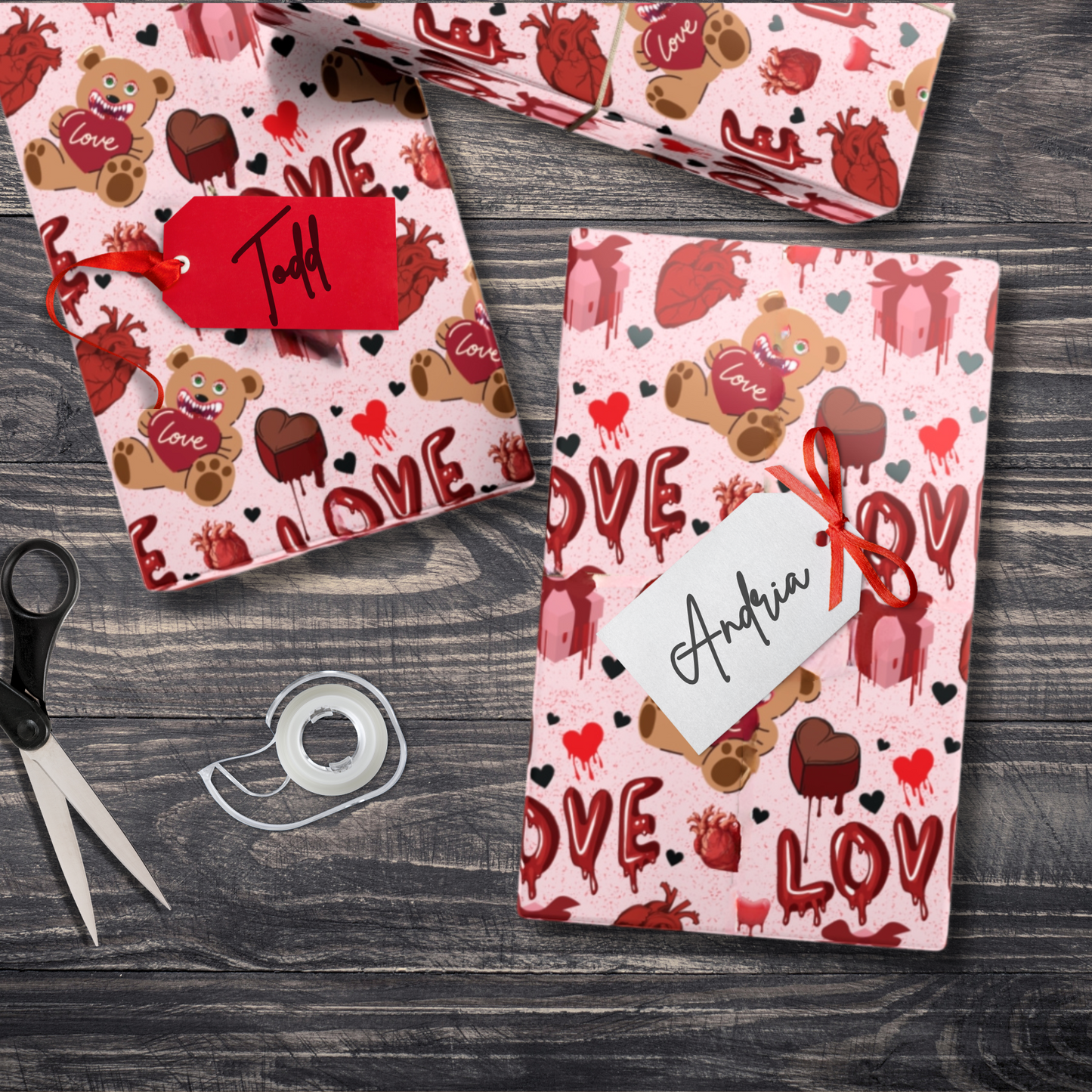 My Bloody Valentine Gift Wrap | Gothic Valentine Wrapping Paper | Creepy Cute Horror Love Wrap