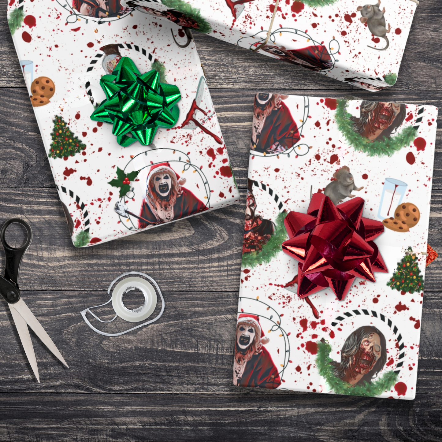 Art & Victoria Christmas Gift Wrap Terrifier gift Horror gift wrap creepy gothic gift wrap scary birthday gift wrap Art the clown gift gothic christmas Terrifier wrapping paper