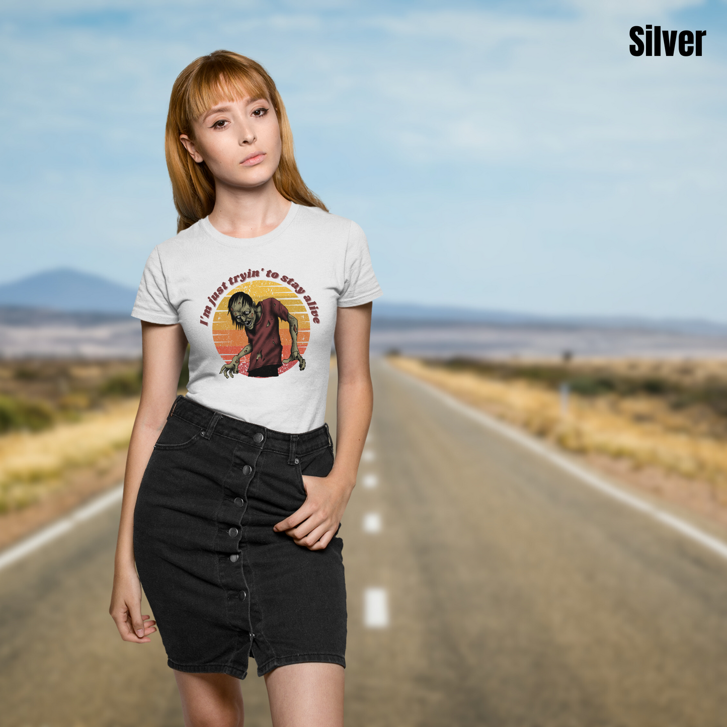 Tryin to Stay Alive tee unisex zombie horror tshirt for her funny zombie tee gift undead punk tee for him zombie graphic tee gift