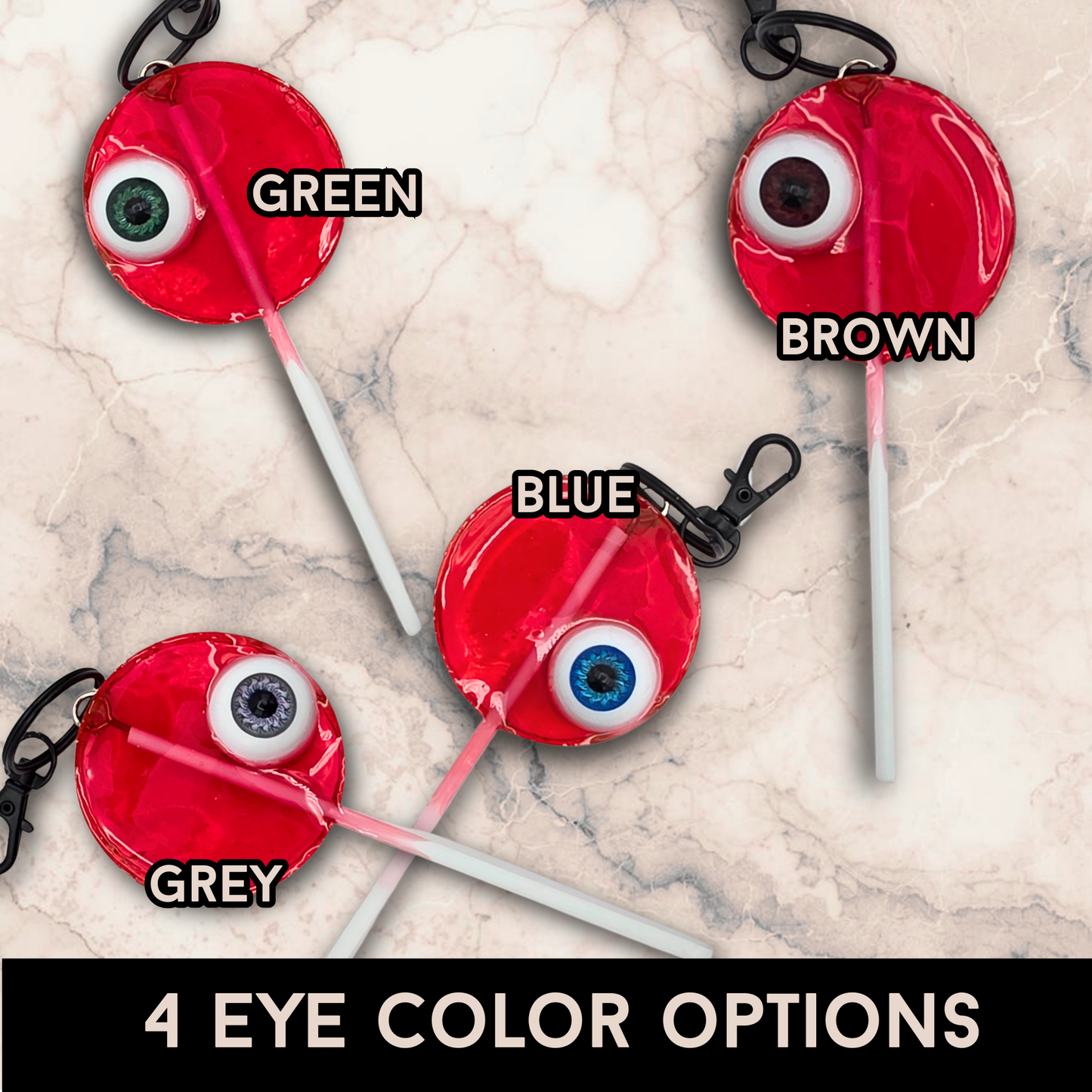 I Only Have Eyes for You Sinister Love Lolli Keychain, Eyeball Resin Lollipop Charm, Gothic Valentine Horror Gift