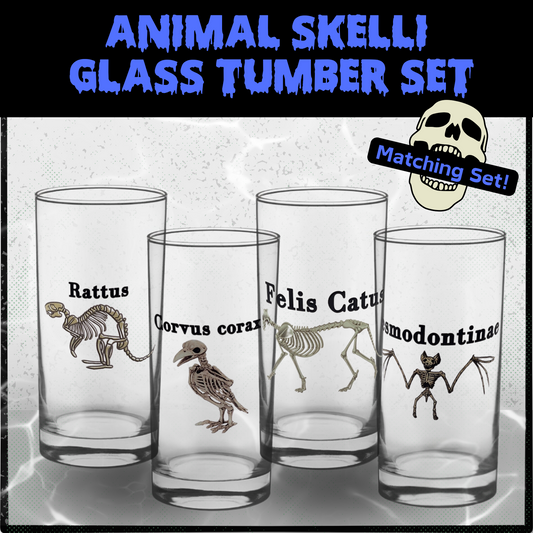 Animal Skeleton Glass Set | Gothic Science Tumblers | Spooky Anatomy Drinkware for Horror & Nature Lovers
