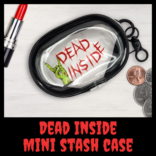 Dead Inside Mini Stash Case – Clear Zip Pouch with Macabre Zombie Design, Compact Storage for Small Essentials, Earbuds, Coins & More