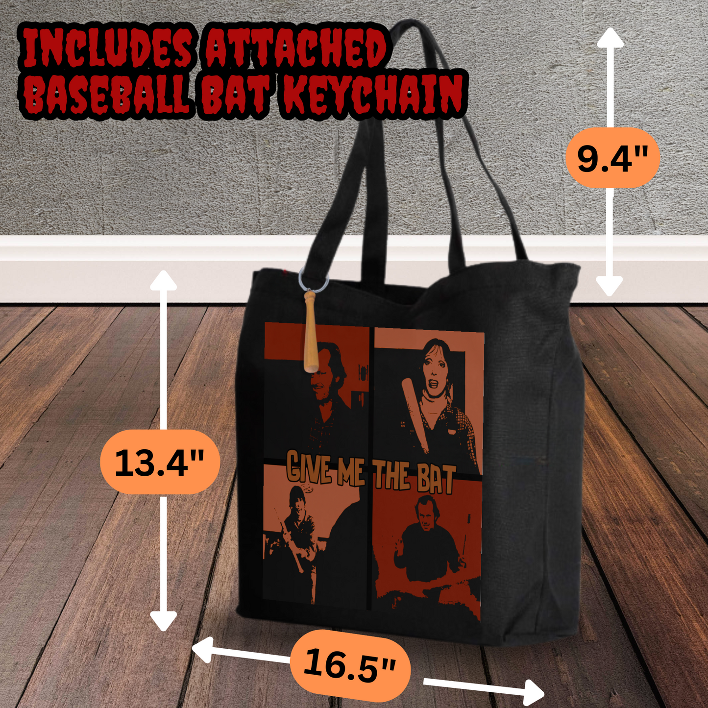 Give Me the Bat Zipper Tote Bag – The Shining-Inspired Horror Canvas Bag with Zipper Closure, Creepy Movie Quote Design, Perfect for Fans