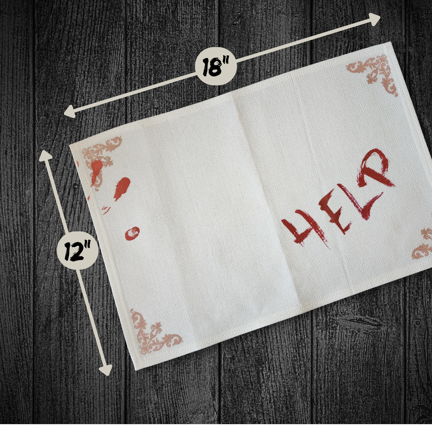 Help Sinister Placemat Set - Bloody Horror Placemat Linen Placemats with Fake Blood Design, Halloween Table Decor, Creepy Gothic Kitchen