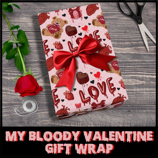 My Bloody Valentine Gift Wrap | Gothic Valentine Wrapping Paper | Creepy Cute Horror Love Wrap