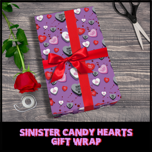 Sinister Candy Hearts Gift Wrap | Gothic Valentine Wrapping Paper | Creepy Cute Horror Love Wrap