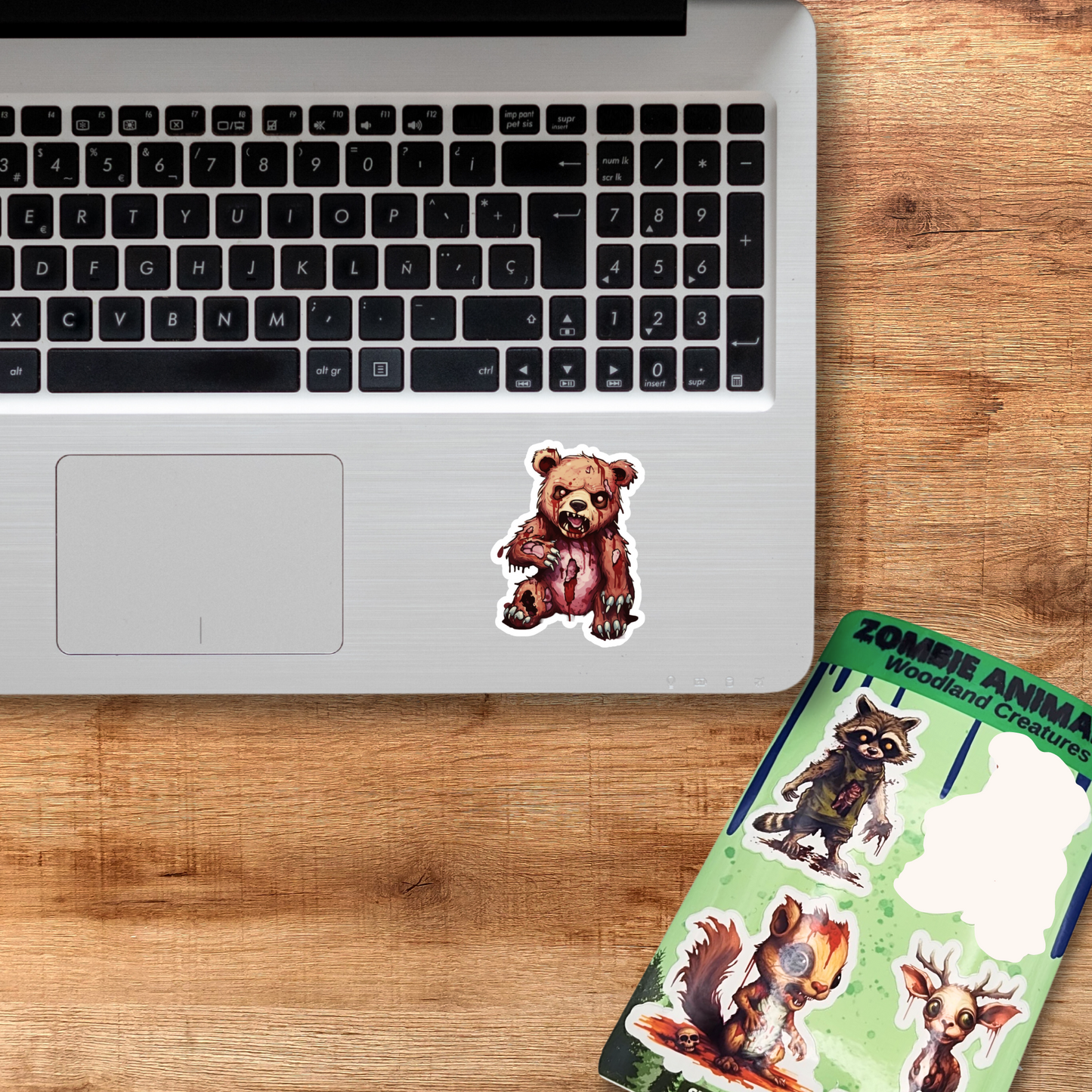 Zombie Woodland Creatures Sticker Pack – 4 Die-Cut Horror Animal Stickers | Zombie Bear, Squirrel, Raccoon & Deer | Creepy Cute Gifts