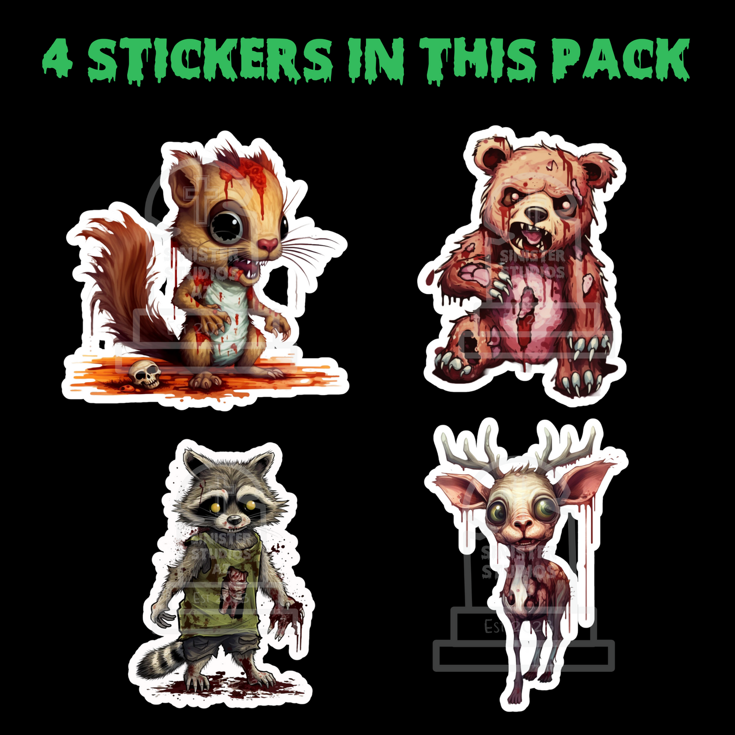 Woodland Creatures Zombie Animals Sticker Sheet water resistant stickers horror animal sticker sheet sticker decal waterproof sticker sheet