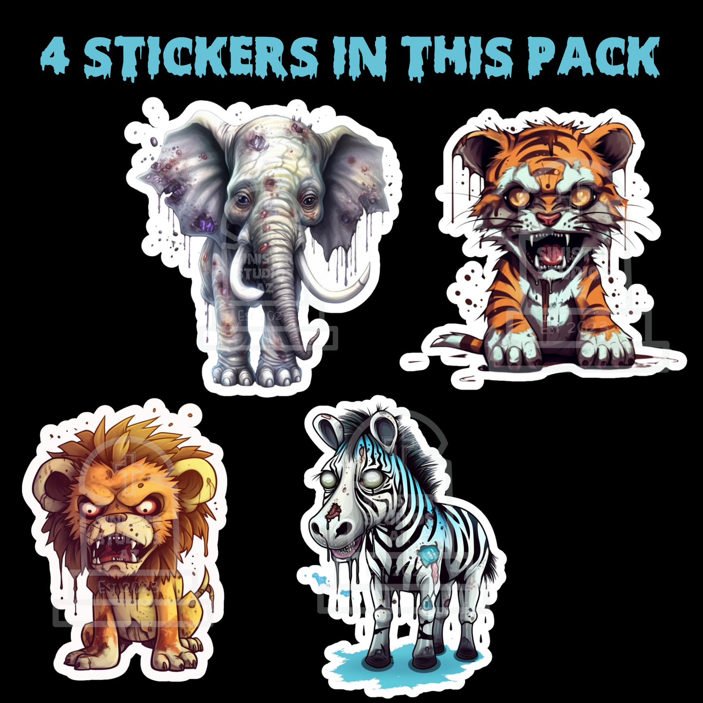 Safari Creatures Zombie Animals Sticker Sheet water resistant stickers horror animal sticker sheet sticker decal waterproof sticker sheet