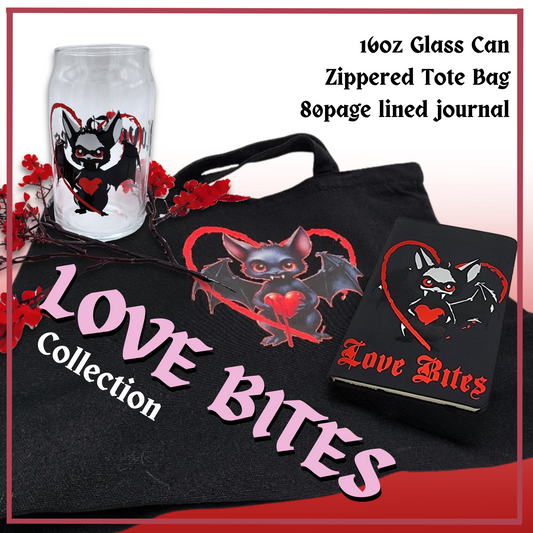 Love Bites Collection gothic bat tote bag cute bat glass can gothic bat valentine gift for her vampire bat journal gothic love gift for him