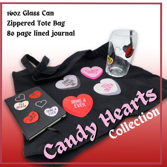 Candy Hearts Collection candy hearts tote bag candy hearts glass can valentine gift for her candy hearts journal gothic love gift for him