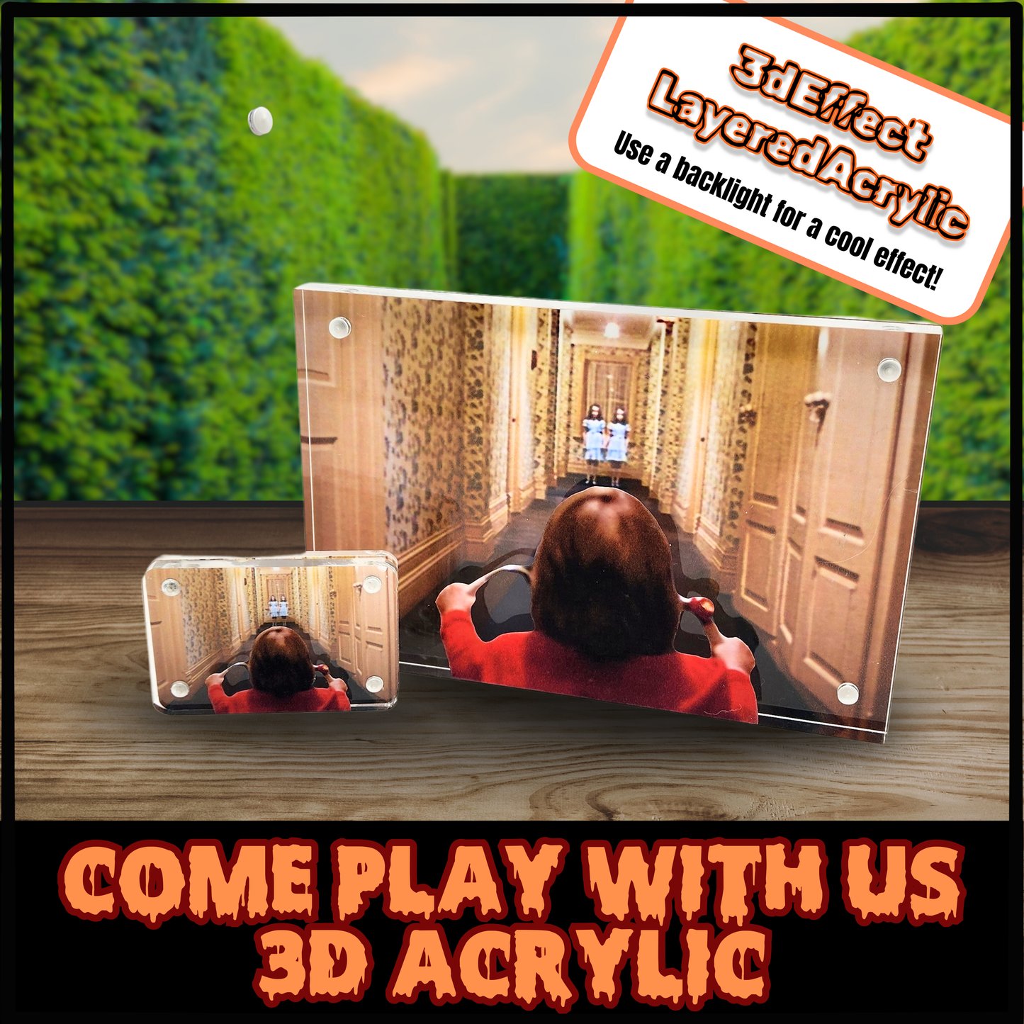 Come Play With Us 3D effect Layered acrylic magnetic image The Shining movie gift magnetic photo frame Grady twins photo acrylic gift for horror fan