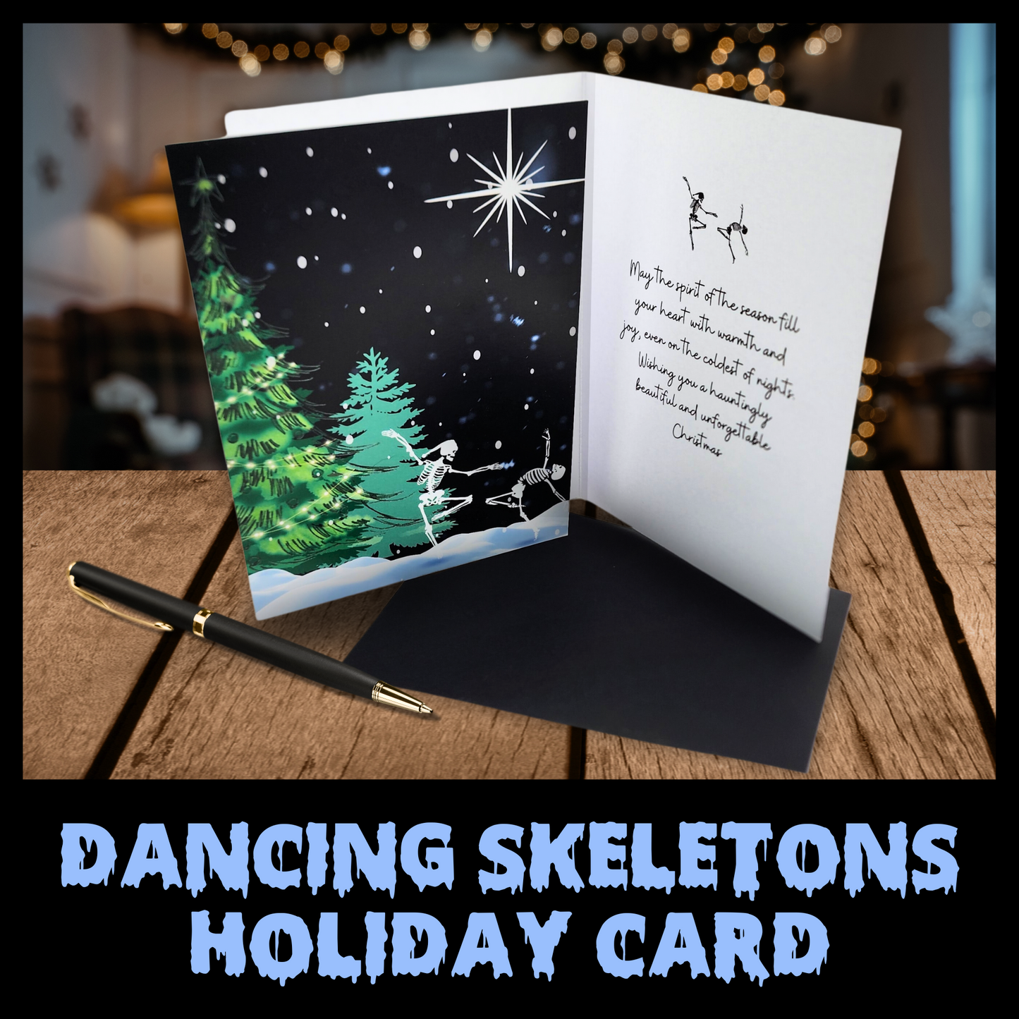 Dancing Skeletons Holiday Card gothic christmas card gift gothic holiday card goth card for her punk christmas card