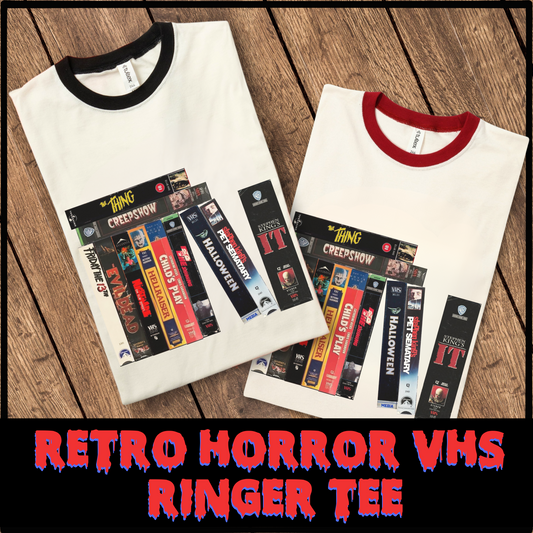 Retro Horror VHS Ringer Tee 80s horror tee gift for her horror fan ringer tee for him horror movie fan shirt