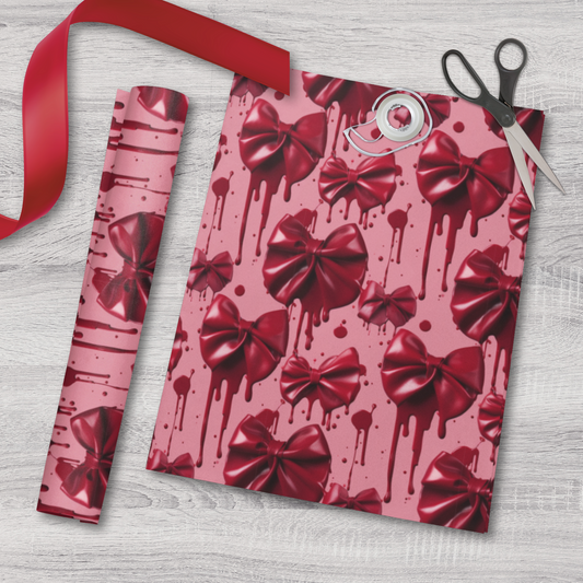 Bloody Bows Gift Wrap Horror Valentines Day wrap Pink and red gothic gift wrap birthday gift wrap gory anniversary gift wrapping paper gift