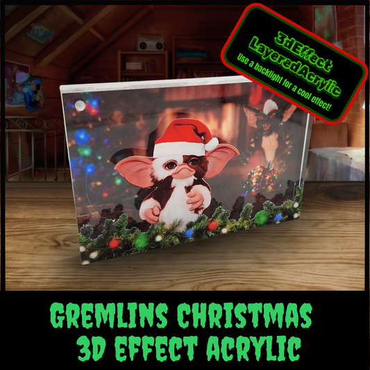 Gremlins Christmas 3D Layered Acrylic Display | Gizmo Holiday Horror Decor | Spooky Christmas Gift | Sinister Studios AZ