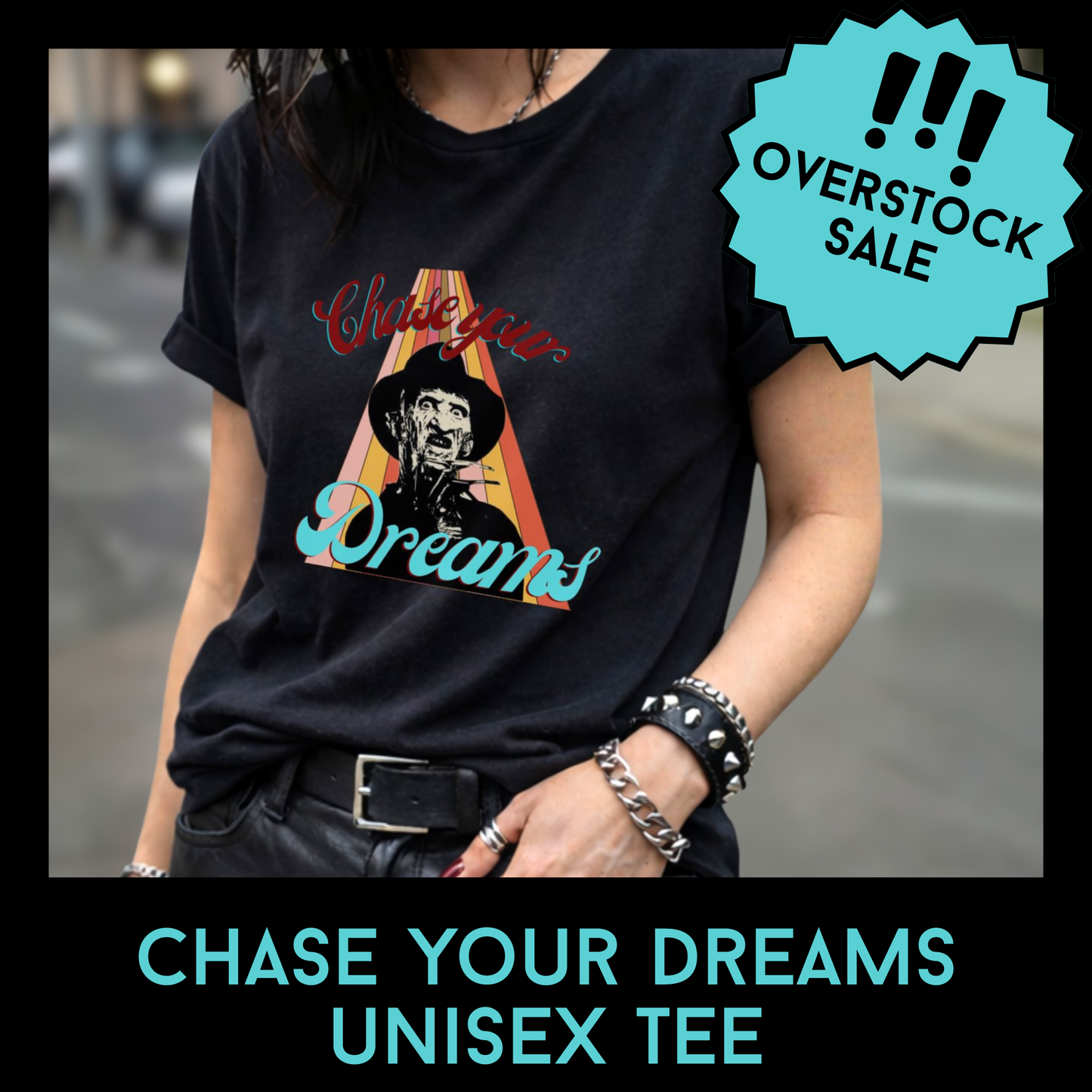 Chase Your Dreams Horror Unisex Tee – Freddy Inspired Retro Graphic Shirt – Black Comfort Colors Overstock Sale