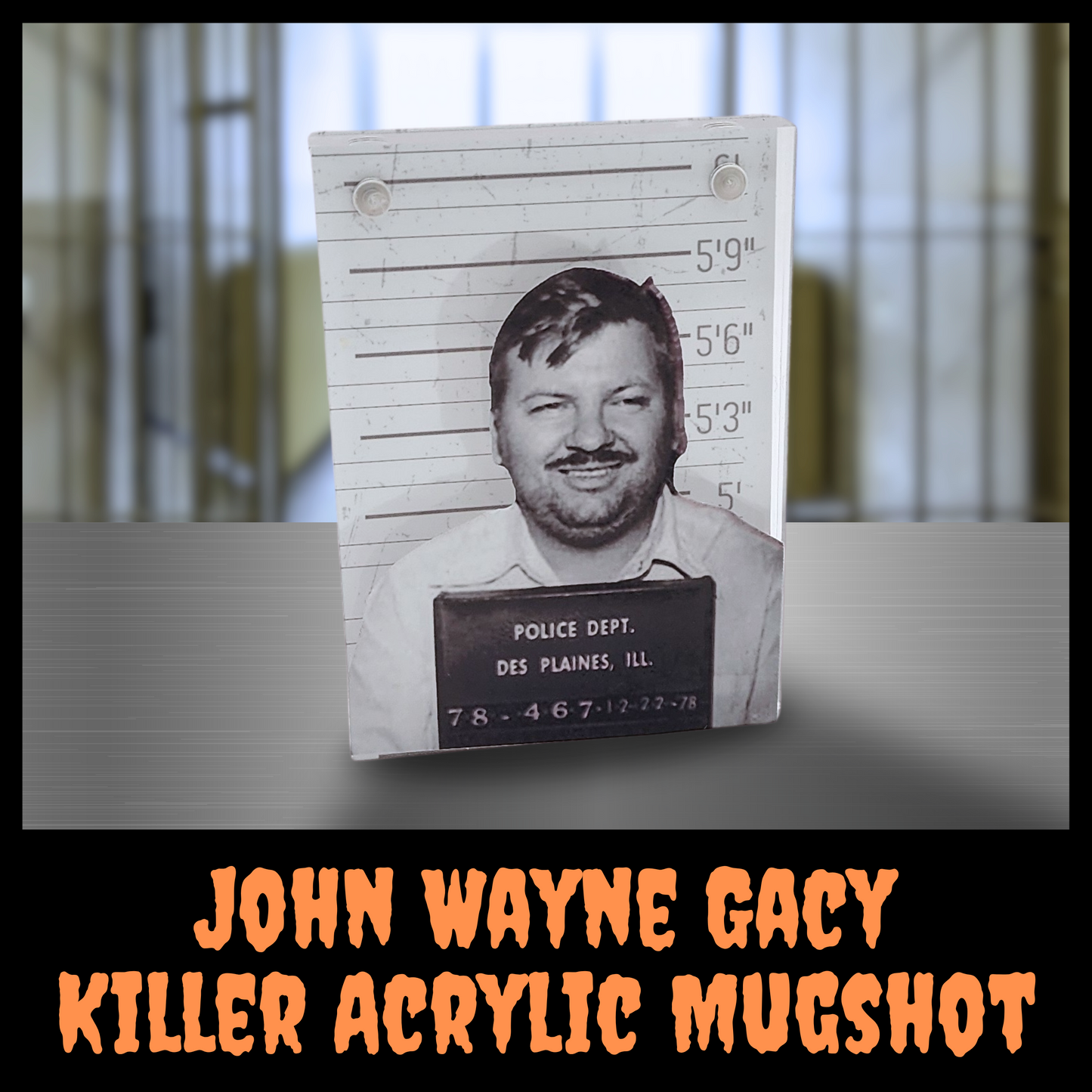 John Wayne Gacy Killer Acrylic Mugshot serial killer mugshot home decor true crime office decor serial killer gift