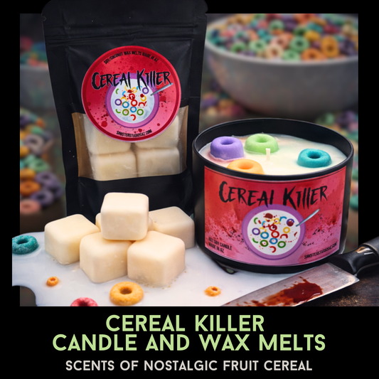 Cereal Killer Horror Candle & Wax Melts | Nostalgic Fruit Cereal Scent | Creepy Kitchen Decor | Funny Horror Gift | Made in AZ