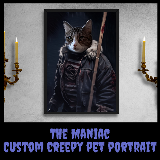 The Maniac Custom Creepy Pet Portrait Personalized Horror Pet portrait digital download creepy pet portrait gift for her