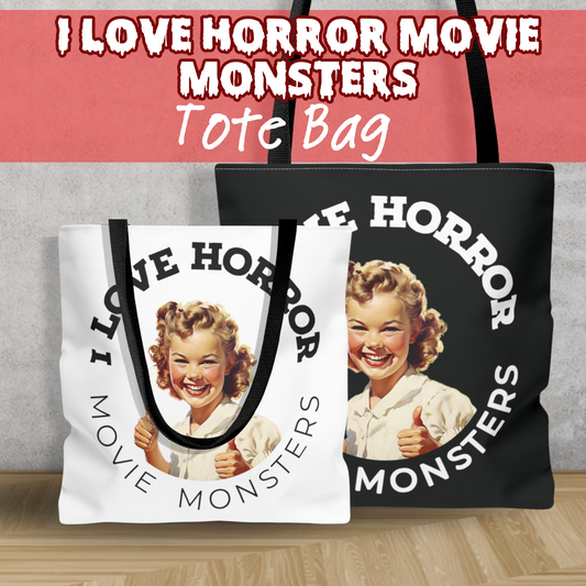 I Love Horror Movie Monsters Tote bag horror gift for her reusable horror shopping tote horror monster fan gift for her
