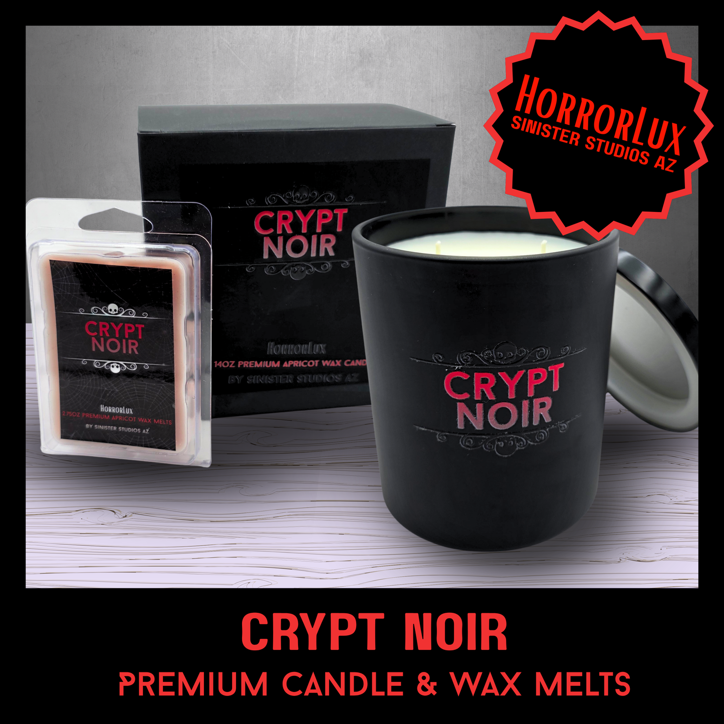 Crypt Noir HorrorLux Dragons Blood Candle & Wax Melts, Gothic Luxury Patchouli Clove Horror Candle Gift