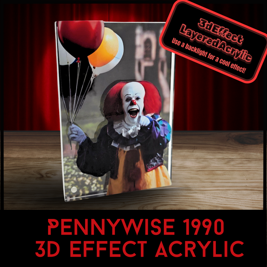Pennywise 1990 3D Effect Acrylic – Tim Curry Inspired Horror Clown Layered Acrylic Art Display with Optional LED Light Base