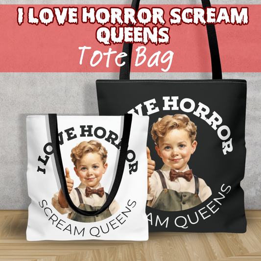 I Love Horror Scream Queens Tote Bag Horror fan gift for her Scream Queens bag gift reusable horror tote scream queens tote bday gift