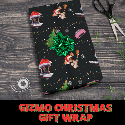 Gizmo Christmas Gift Wrap cute giftwrap Gremlins gift wrap horror movie gift wrap scary birthday gift wrap halloween gift gothic christmas Gizmo santa hat wrapping paper