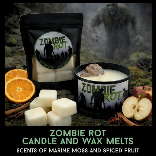 Zombie Rot Horror Candle and Wax Melts | Marine Moss Spiced Fruit Scent | Goth Home Decor | Skull Candle | Creepy Gift