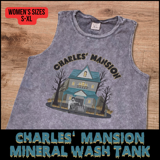Charles' Mansion women's muscle tank mineral wash horror tank top for her Charles Manson horror shirt for her horror sleeveless tank